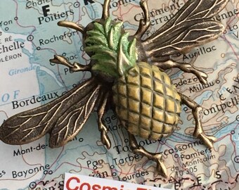 Pineapple Bee Brooch Pin Tropical Steampunk Bumble Bee Pin