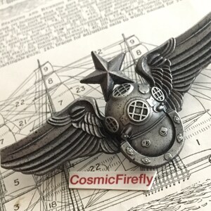 Cosplay Steampunk Pin Nautical Diving Helmet Cosplay Pilot Wings Metal Badge Ocean Diver Deep Sea Diver Cosplay Pin Flying Badge image 1