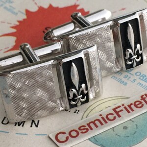 1950 Vintage Fleur De Lis Cufflinks Atomic Modernist SWANK Caja original Mid Century Modern MCM Día del Padre