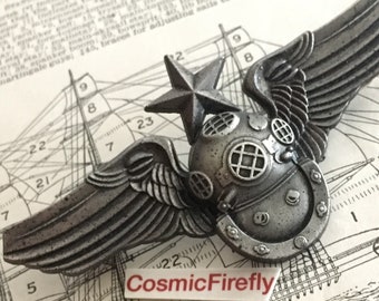 Cosplay Steampunk Pin Nautical Diving Helmet Cosplay Pilot Wings Metal Badge Ocean Diver Deep Sea Diver Cosplay Pin Flying Badge