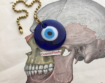 Evil Eye Fan Pull Chain Blue Glass - One Sided