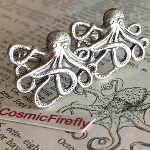 Miniature Octopus Cufflinks Antiqued Silver Plated Men's Accessories & Gifts For Dad FREE Gift Box Nautical Steampunk Cosplay Cruise