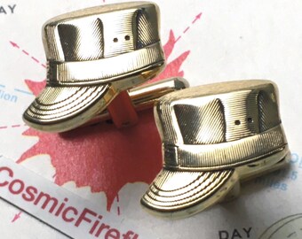 Vintage Train Engineer Conductor's Hat Cufflinks Hickok 1950's MCM