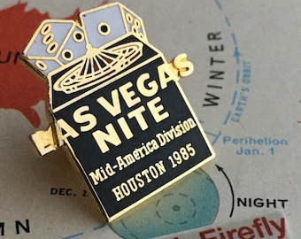 1980's Vintage Las Vegas Nite Pin 1985 Houston Brass Cloisonne Dice Roulette