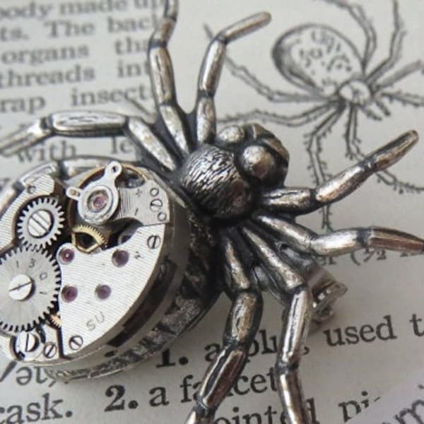 Steampunk Spider Pin Brooch Vintage Movement Rustic Primitive Antique Gothic Victorian Gothic Brooch Metal Spider Pin