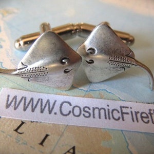 Manta Ray Bat Ray Fish Cufflinks Sealife Stingray Silver Plated Metal Beach Wedding Men&#39;s Christmas Gifts