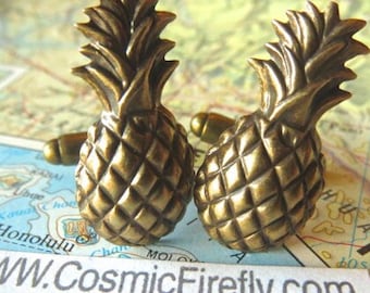 Antiqued Brass Pineapple Cufflinks Tropical Wedding NEW