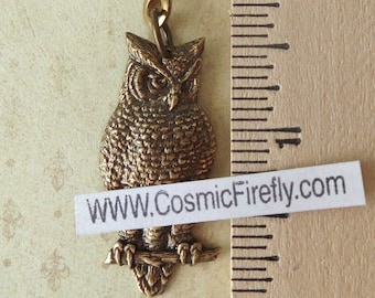 Small Victorian Owl Ceiling Fan Pull Chain Antiqued Brass Metal Steampunk