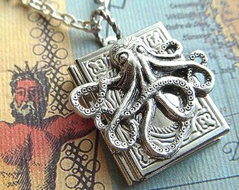 Kleine Buch Octopus Locket Schmuck Mädchen Jungen Steampunk Halskette