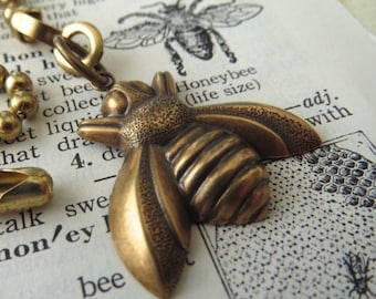 Tiny Small Brass Bee Fan Pull Chain Antiqued Brass Metal Insect Bug Entomology Cosmic Firefly Steampunk Decor