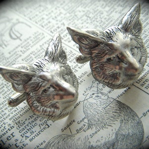 Big Fox Cufflinks Large Silver Plated Metal