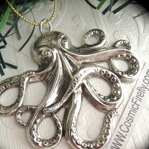 Octopus Christmas Ornament Antiqued Silver Plated Metal Rustic Gothic Victorian Steampunk Sea Kraken From Cosmic Firefly Gift