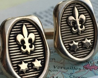 1950's Mid Century Vintage Fleur De Lis Cufflinks Estrellas HICKOK USA Día del Padre Francés Puños Boda