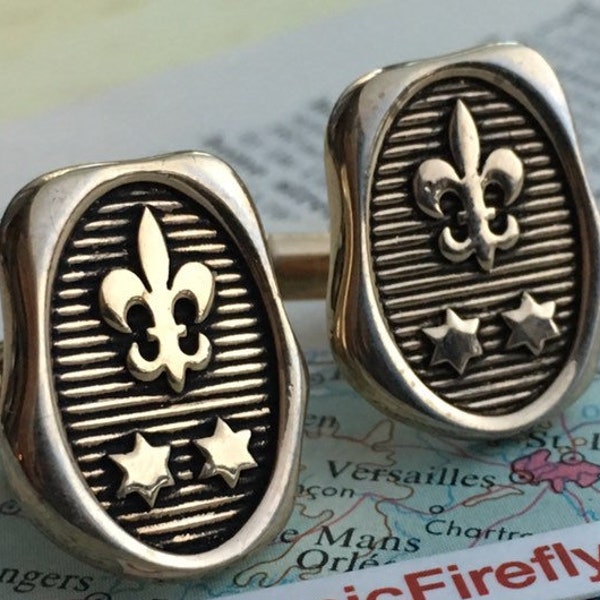 1950's Mid Century Vintage Fleur De Lis Cufflinks Stars HICKOK USA Father's Day French Cuffs Wedding