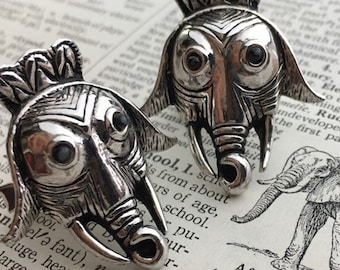 BIG Vintage Elephant Cufflinks Trunk Up Good Luck 1950's MCM SWANK