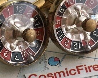 1950's Vintage Las Vegas Roulette Wheel Cufflinks Really Spins Ball Inside Lucky Good Luck Charms Made in Austria Father's Day