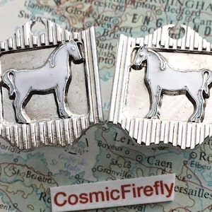 1950&#39;s White Horse Cufflinks Art Deco Metal Figural Men&#39;s Christmas Gifts For Men Dads Grandpa