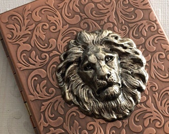 Lion Cigarette Case Antiqued Copper Slim Large Card Holder Gothic Victorian Steampunk Accessories Silver Lion Head Big Card Wallet Metal NEW