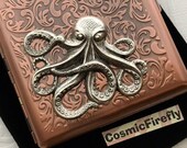 Big Octopus Cigarette Case Antiqued Copper Case Vintage Inspired Style Large Metal Case Octopus Case Gothic Victorian Steampunk Wallet NEW
