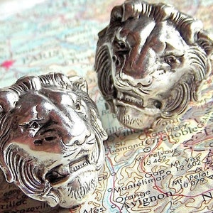 Lion Cufflinks Handcrafted Silver Plated Metal Large Statement Size image 1