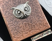 Owl Cigarette Case Rustic Antiqued Copper Case Gothic Victorian Art Nouveau Style Vintage Inspired Copper Steampunk Case Silver Owl Head