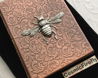 Bumble Bee Cigarette Case Gothic Victorian Steampunk Style Vintage Inspired Copper Color Metal Card Wallet 100's Size Cigs