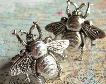 Large Bee Cufflinks Antiqued Silver Bees BIG & BOLD Vintage Style Gothic Victorian Bees Men's Cufflinks Men's Accessories Men's Gifts New