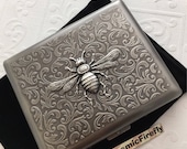 Big Antiqued Silver Bee Large Size Cigarette Case Extra Big Antiqued Silver Tone Metal Wallet Gothic Victorian Steampunk Big Bee Case