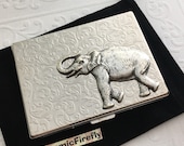 Metal Cigarette Case Elephant Vintage Style Silver Plated Metal Fits Oversized Business Cards