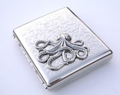 Chrome Silver Octopus Cigarette Case Steampunk Cigarette Case Extra Large Silver Plated Metal Wallet Nautical Victorian Cigarette Case