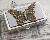 Butterfly Pill Box Small Size Silver Tone Metal Pill Case Victorian Inspired Brass Butterfly