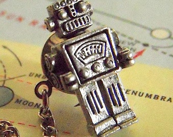 Silver Robot Tie Tack Robot Tie Pins Robot Gifts for Men Robot Accessories Robot Lapel Pin Robot Brooch Unisex Pin for Her Men/'s Accessories