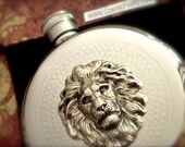 Leo Lion Flask Fancy Flask Vintage Inspired Gothic Victorian Style Steampunk Flask 5 Ounce Hip Flask Round Flask Leo Lion Gift
