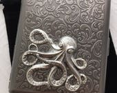 Big Cigarette Case Antiqued Silver Octopus Case Large Size Vintage Inspired Gothic Victorian Steampunk Cigarette Case Corner Octopus