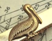 Pelican Tie Clip Nautical Victorian Steampunk Style Vintage Inspired Gold Brass Mixed Metals Handcrafted Tie Bar