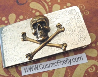 Pirate Money Clip Etsy - men s money clip skull crossbones gothic victorian pirate skull money clip steampunk money clip brass skull silver plated money clip new