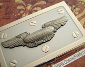 Steampunk Business Card Case Blimp Flying Wings Dirigible Slim Silver Plated Metal Gothic Victorian Air Ship