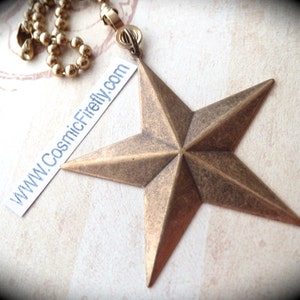 Hollow Back Nautical Star Fan Pull Chain Texas Star Five Pointed Antiqued Brass Handcrafted Made In USA