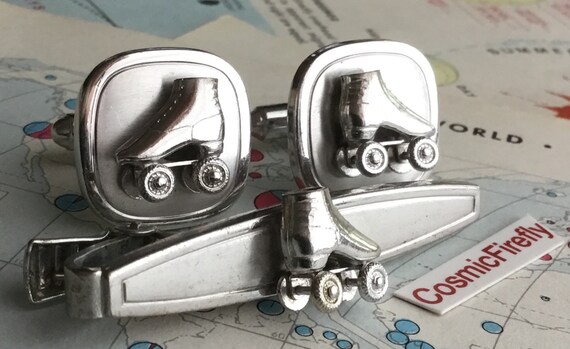 Vintage Rollerskate Cufflinks and Tie Bar 1950's M