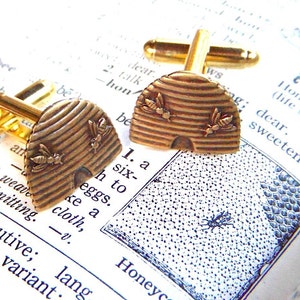 Antiqued Brass Honey Bee Hive Beehive Cufflinks Cosmic Firefly Handcrafted Steampunk Style image 3