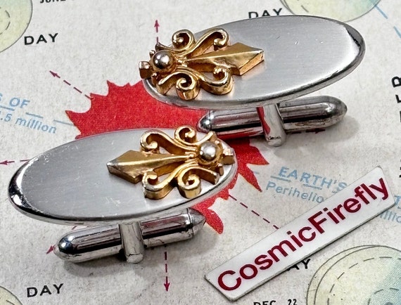 Vintage Fleur De Lis Cufflinks 1950's Mid Century Modern MCM