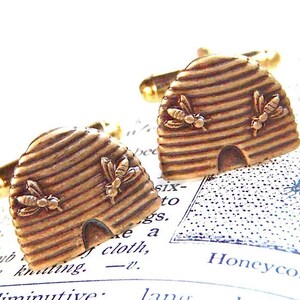 Antiqued Brass Honey Bee Hive Beehive Cufflinks Cosmic Firefly Handcrafted Steampunk Style image 4