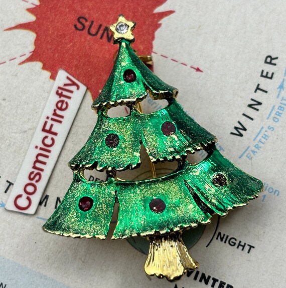 Small Metallic Green Vintage Christmas Tree Pin B… - image 6