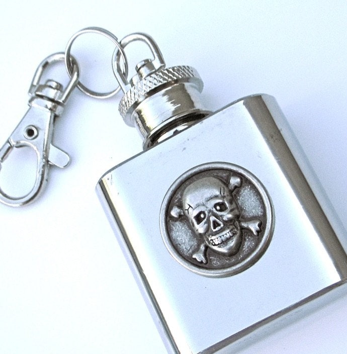 SALE Miniature Flask KEYCHAIN Skull & Crossbones 1 OZ Small Etsy
