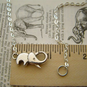 Tiny Lucky Elephant Necklace Plated Silver Tone Metal Fashion Jewelry Clasp Trunk Up For Good Luck Novelty Costume Jewelry FREE Gift Box