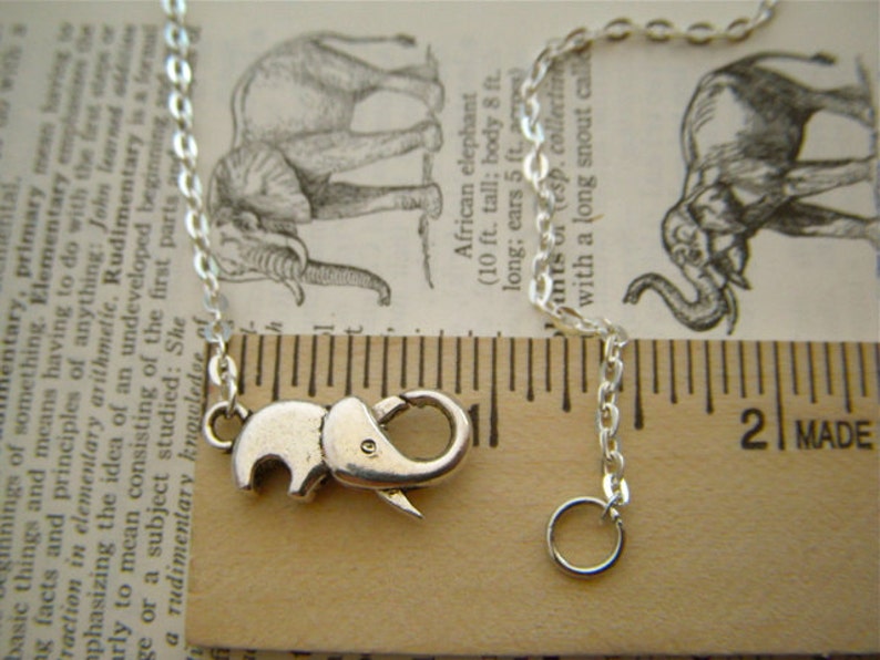 Tiny Lucky Elephant Necklace Plated Silver Tone Metal Fashion Jewelry Clasp Trunk Up For Good Luck Novelty Costume Jewelry FREE Gift Box image 1