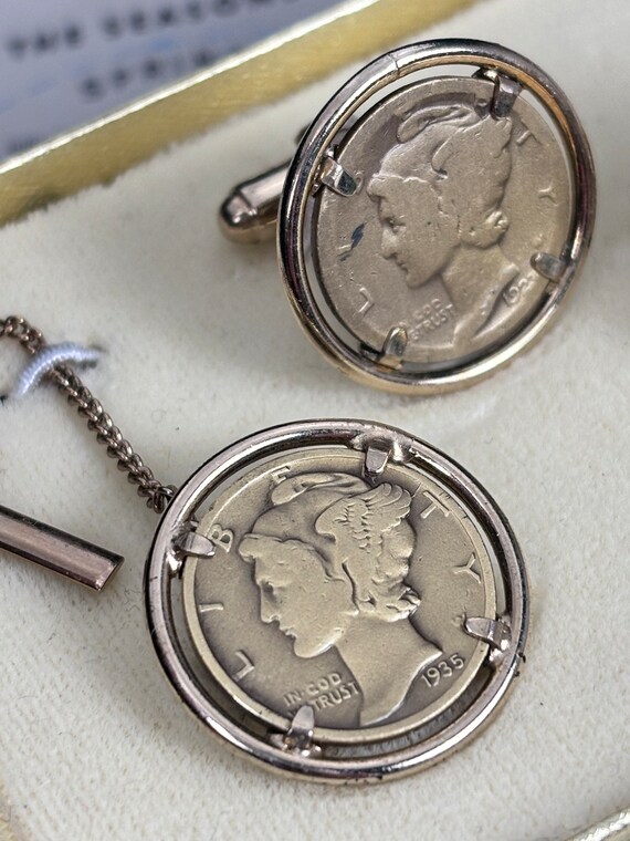 1930's Mercury Dime Vintage Coin Cufflinks + Coin… - image 4