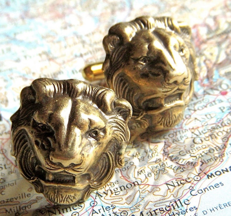 Men's Cufflinks Antiqued Brass Lion Cufflinks BIG & Bold Etsy