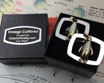 Boutons De Manchette Pingouin - Design Vintage Avec Nœud Papillon - Cadeau Mariage, Soirée - Cuivre Laqué - 7