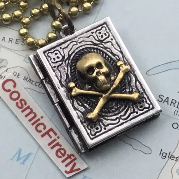 Small Skull Locket Necklace Pirate Skull & Crossbones Boy's Jewelry
